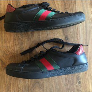 Gucci Black Leather Men's Ace Sneakers